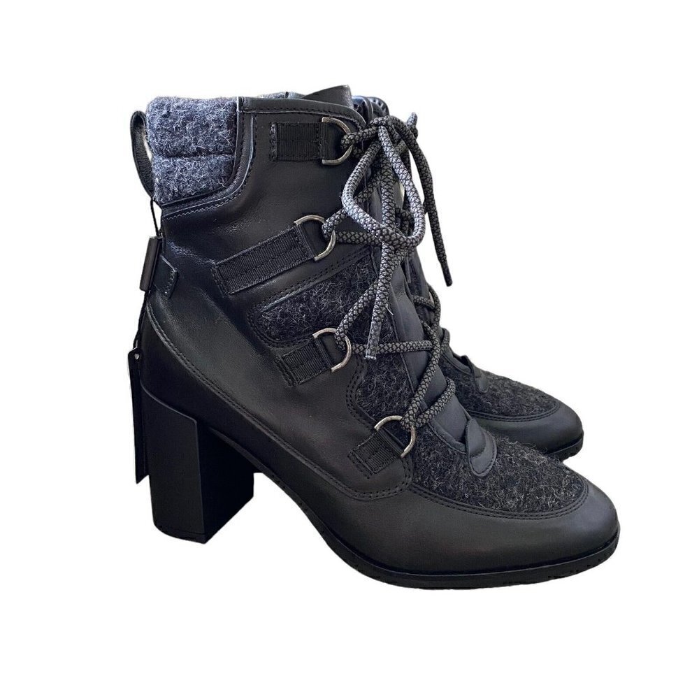 NEW Napoleoni Italy Black Leather Lace up Heel Booties Boots Women's 38 US 7.5